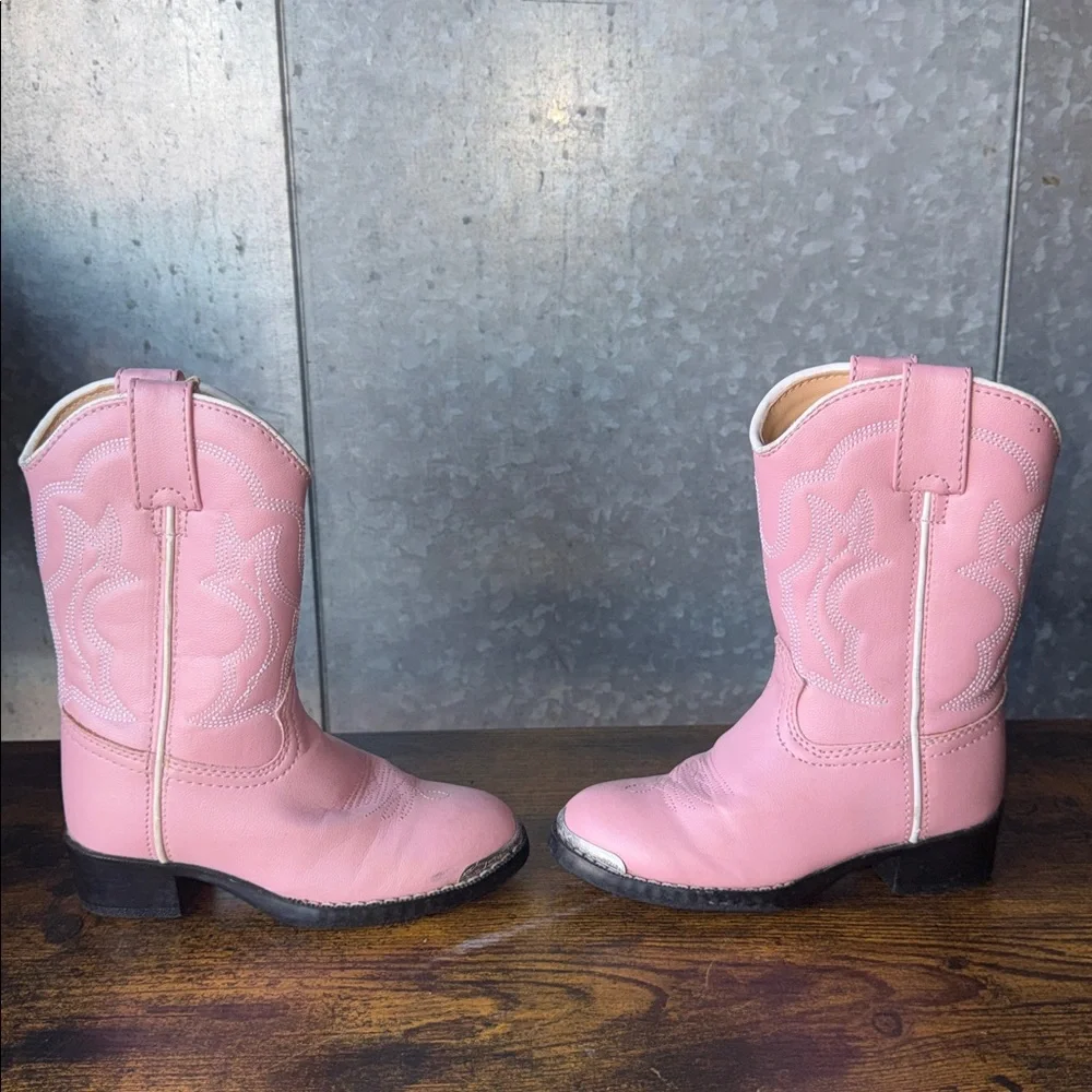 Durango Girls' Pink Western Boots with Silver Toe Rand - Size 1 Toddler